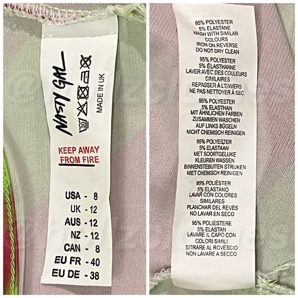 Nasty Gal Lime Green & Hot Pink Marble Print Ruched Cowl Neck Dress NWT - Picture 13 of 14